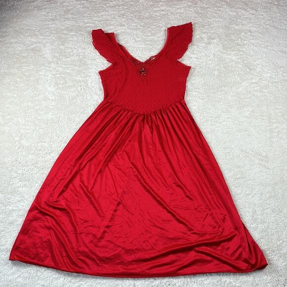 Vintage Cinema Etoile red lace and satin maxi slip, size large - Picture 3 of 10